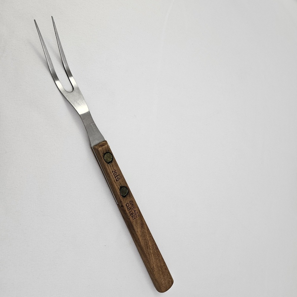 Vintage Chicago Cutlery 201S 12" Stainless Steel Carving Fork Walnut Handle